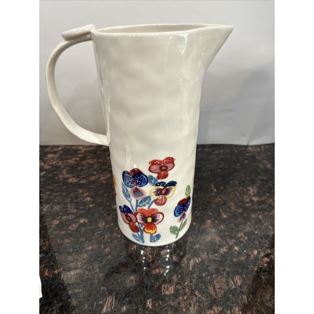 Anthropologie Francesca Kaye Floral Atelier Pitcher Vase Hand Painted Stoneware